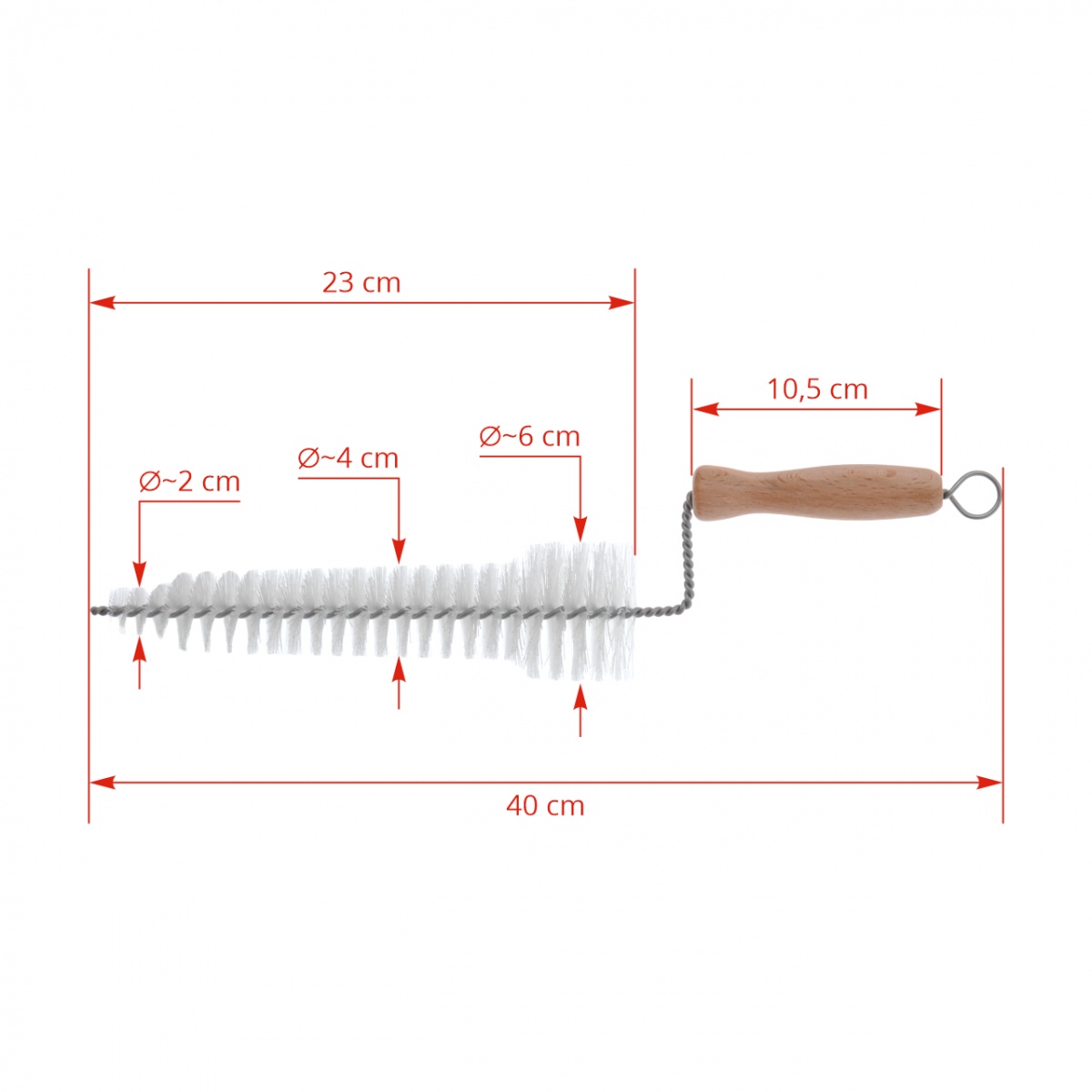 Kehelygumi tisztító kefe hajlított nyéllel, fa fogantyúval, 40 cm