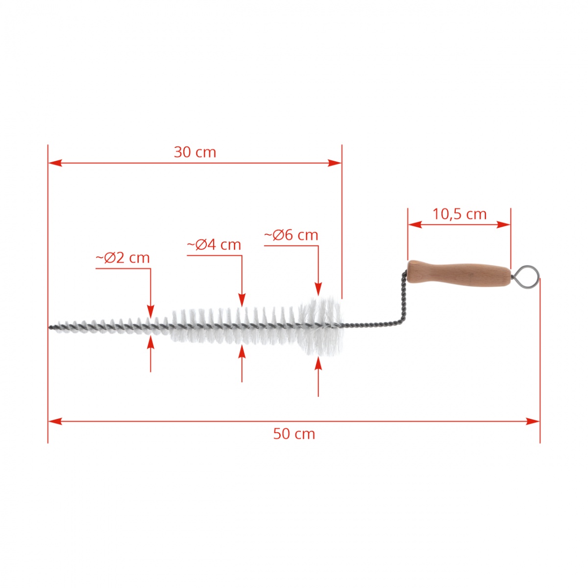 Kehelygumi tisztító kefe hajlított nyéllel, fa fogantyúval, 50 cm