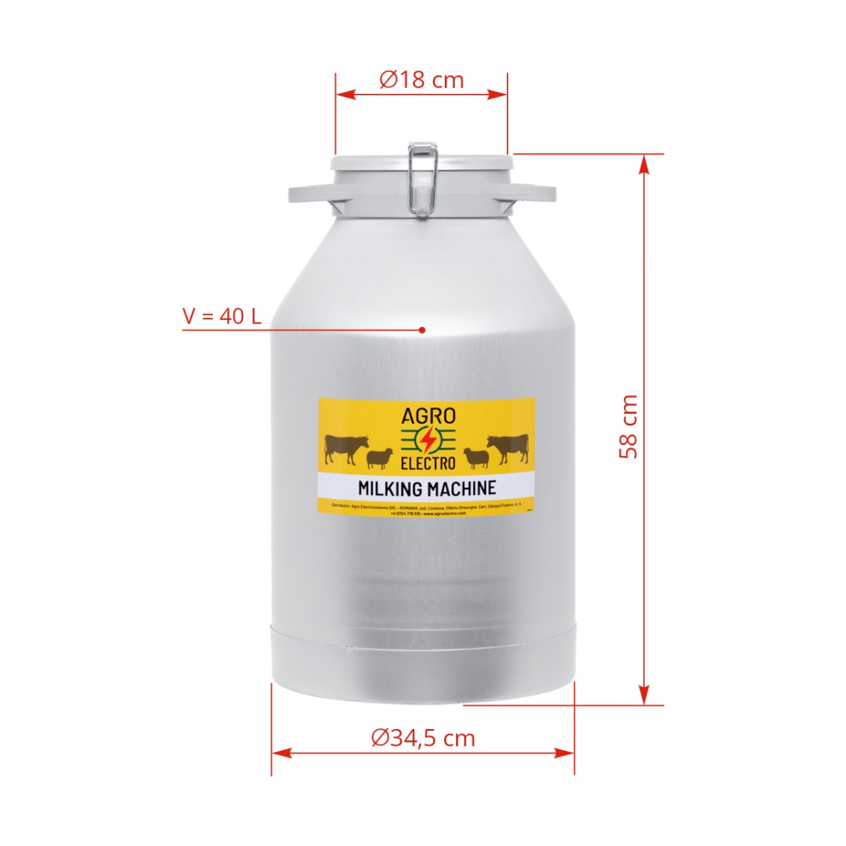 Alumínium tejhordó kondér, csatos fedéllel, 40 liter