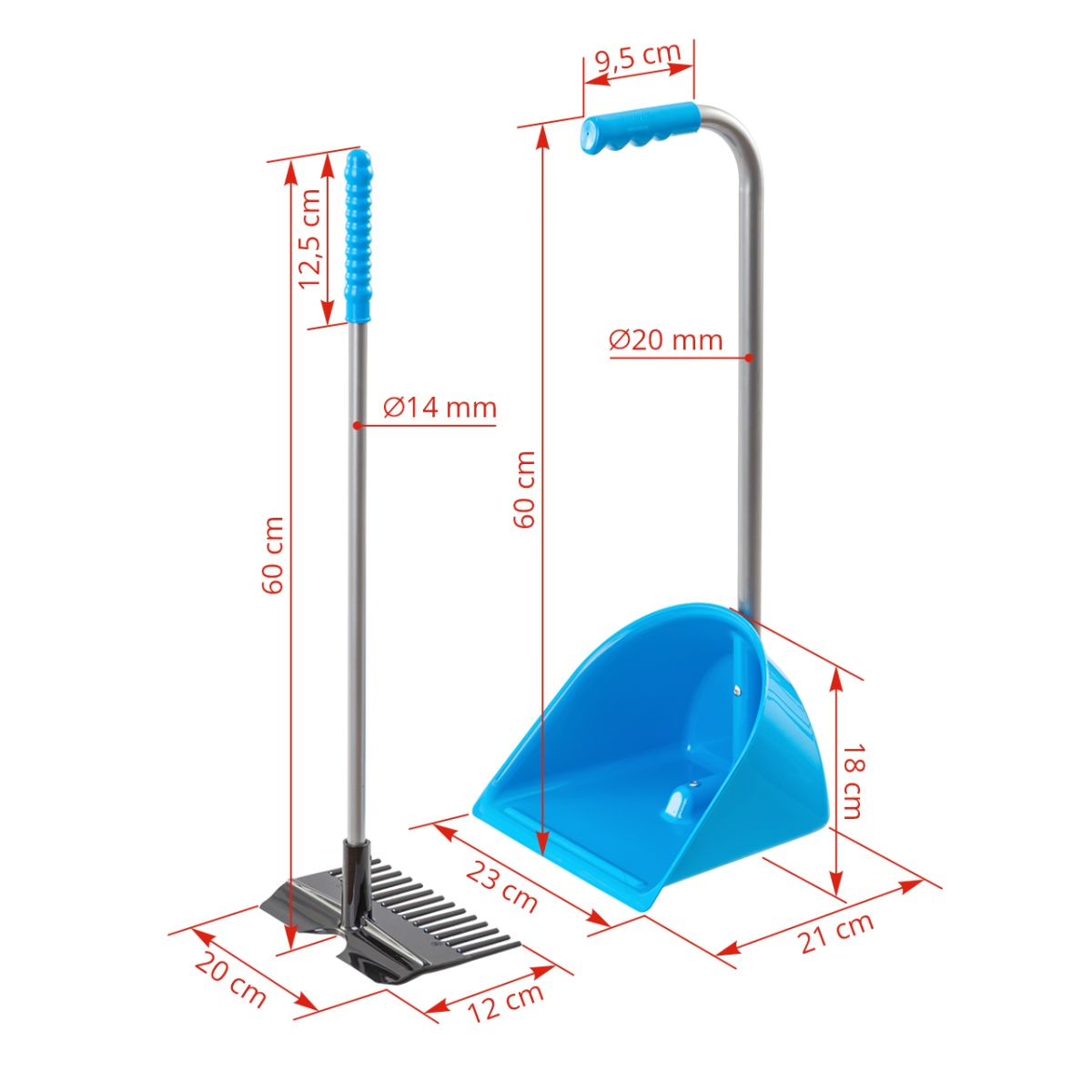 Mistboy Mini trágyalapát gereblyével, kék, 60 cm