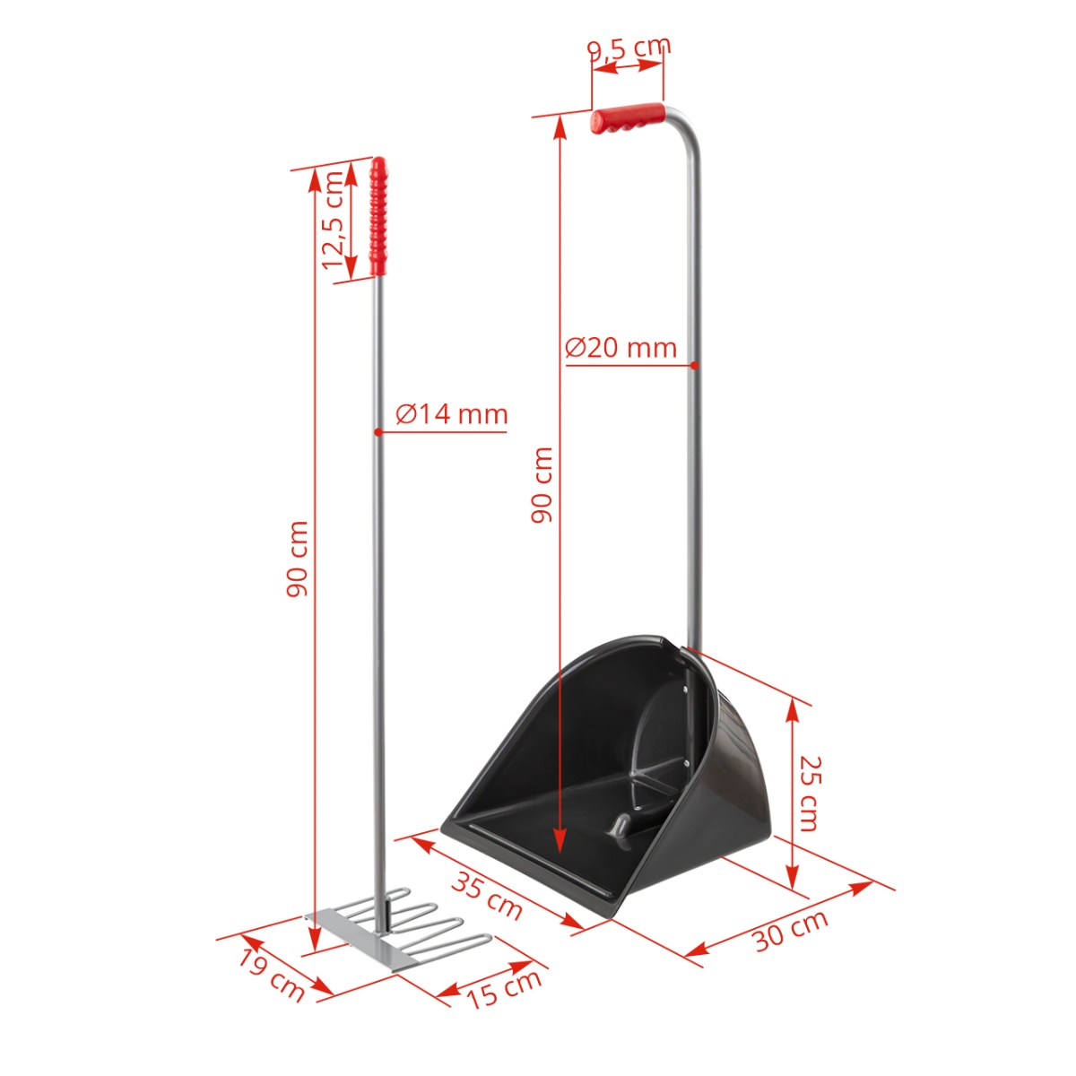 Mistboy trágyalapát gereblyével, fekete, 90 cm