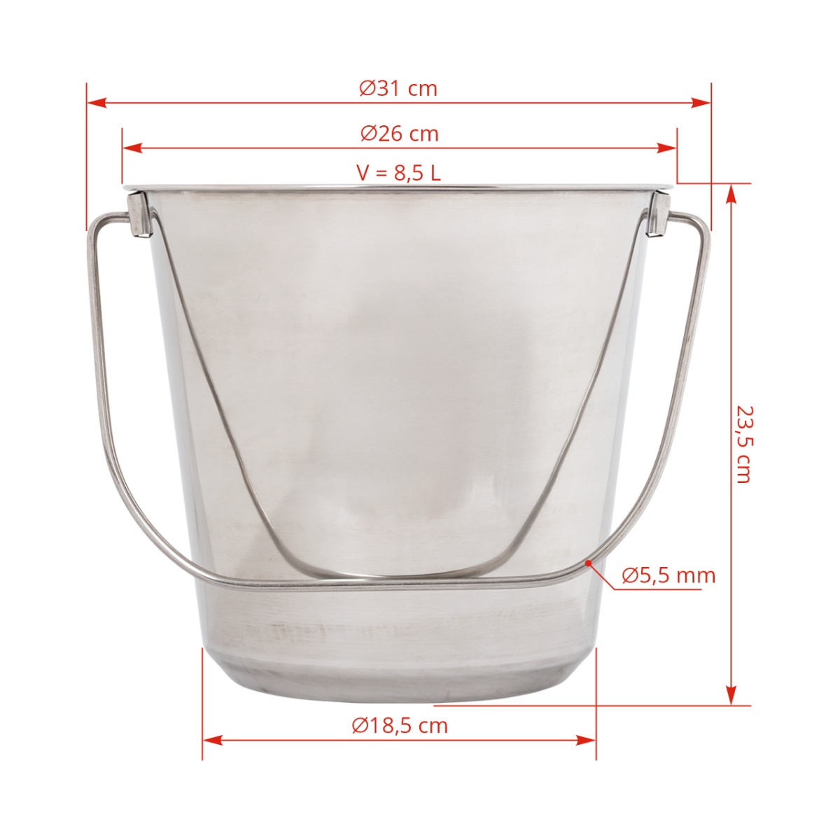 Rozsdamentes acél vödör, 8,5 literes