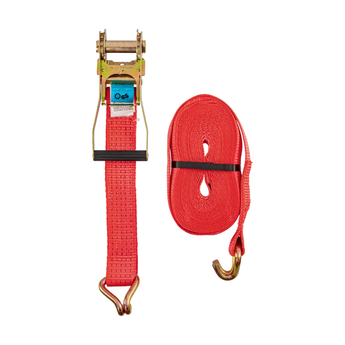 Racsnis rögzítőheveder, piros, 5000 kg, 50 mm × 10 m