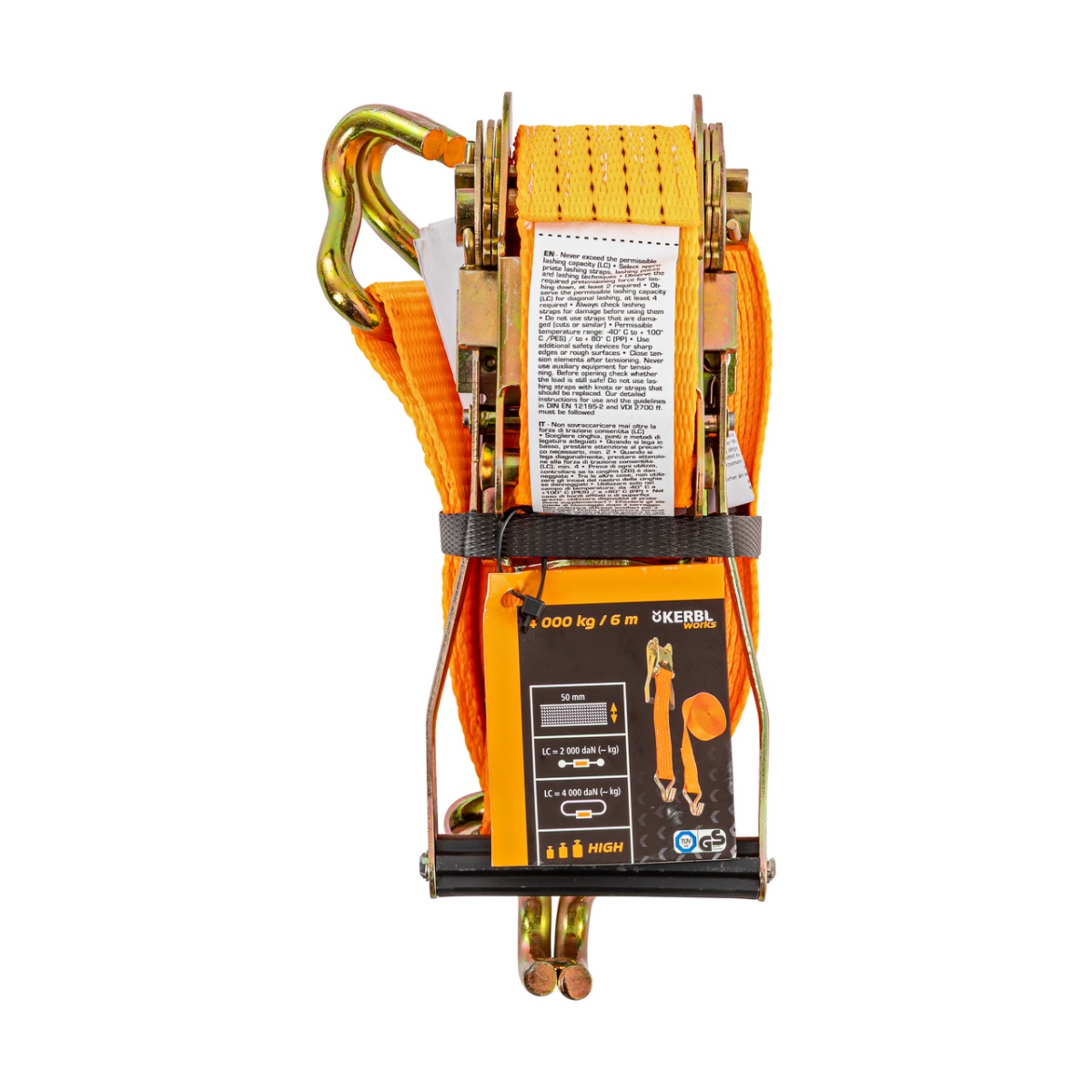 Racsnis rögzítőheveder, narancssárga, 4000 kg, 50 mm × 6 m