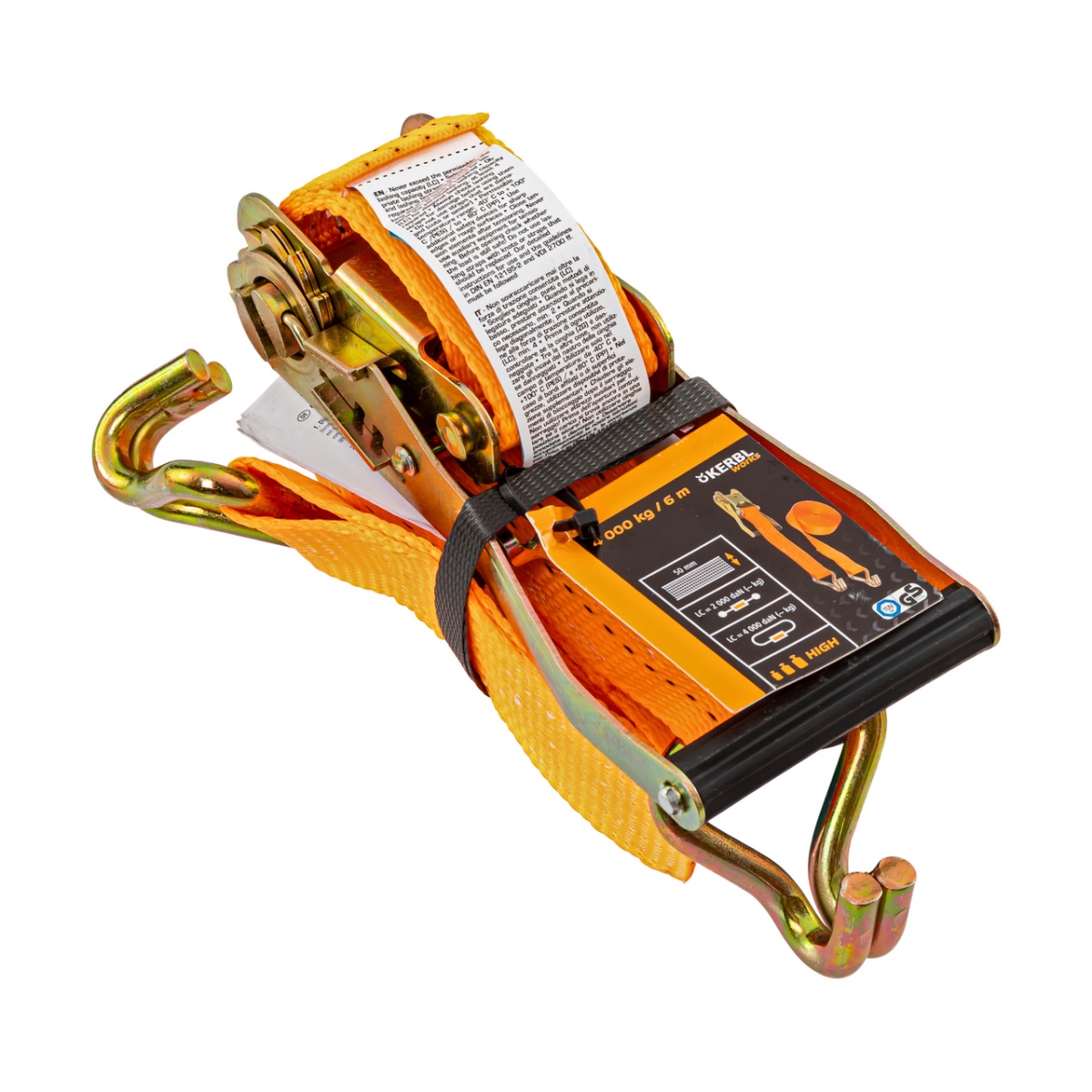 Racsnis rögzítőheveder, narancssárga, 4000 kg, 50 mm × 6 m