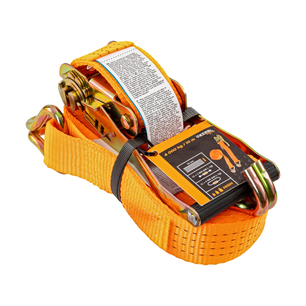 Racsnis rögzítőheveder, narancssárga, 4000 kg, 50 mm × 10 m