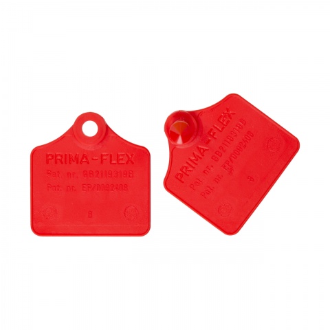 0854 - Füljelző (krotália) juhoknak, Prima-Flex, piros, 4,4 × 4,6 cm, 25 pár - 7560 Ft