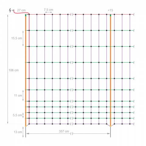 Villanypásztor háló házi szárnyasoknak, 50 m × 106 cm
