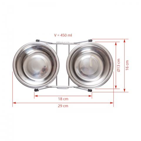 Dupla, emelt inox etető- és itatótál házi kedvenceknek, Ø13 cm, 450 ml