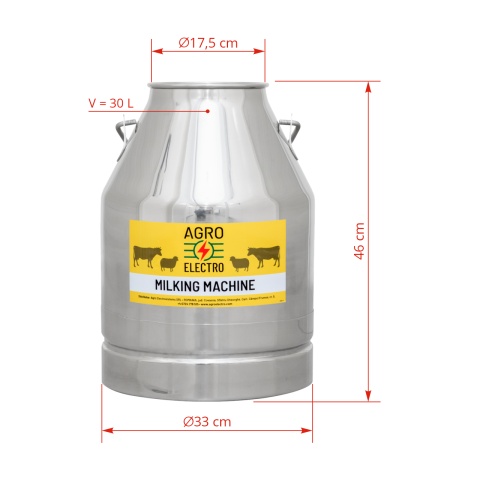 Inox sajtár fejőgéphez, 30 liter
