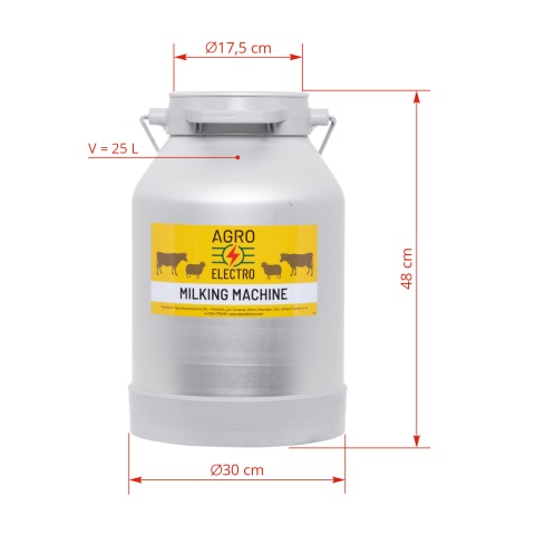 Alumínium sajtár fejőgéphez, 25 liter
