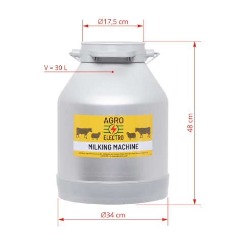 Alumínium sajtár fejőgéphez, 30 liter