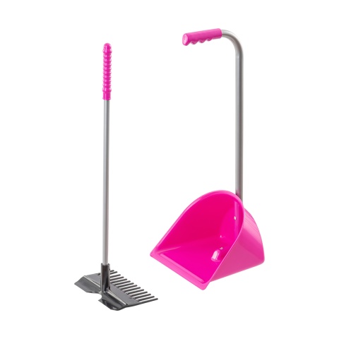 1818 - Mistboy Mini trágyalapát gereblyével, rózsaszín, 60 cm - 9340 Ft