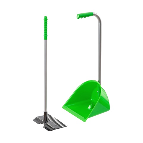 1819 - Mistboy Mini trágyalapát gereblyével, zöld, 60 cm - 9340 Ft