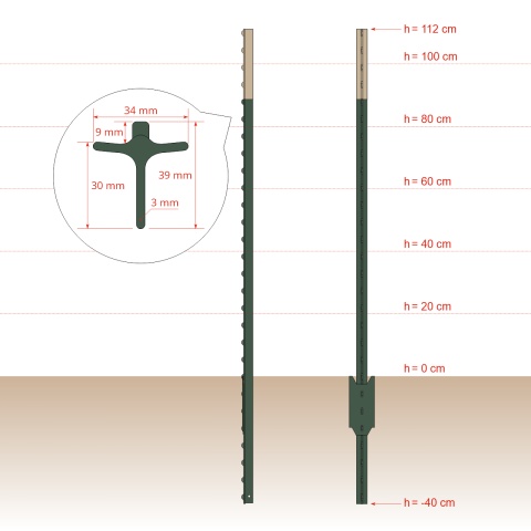 T-post fém kerítésoszlop, 152 cm