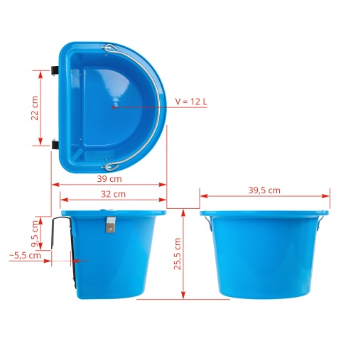 Etetővödör lovaknak, fémrögzítővel és füllel, kék, 12 literes