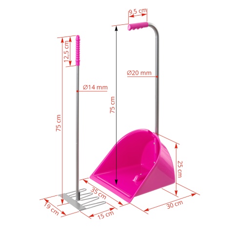 Mistboy trágyalapát gereblyével, rózsaszín, 75 cm