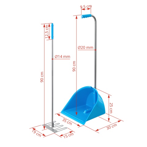 Mistboy trágyalapát gereblyével, kék, 90 cm