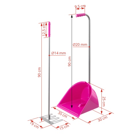 Mistboy trágyalapát gereblyével, rózsaszín, 90 cm