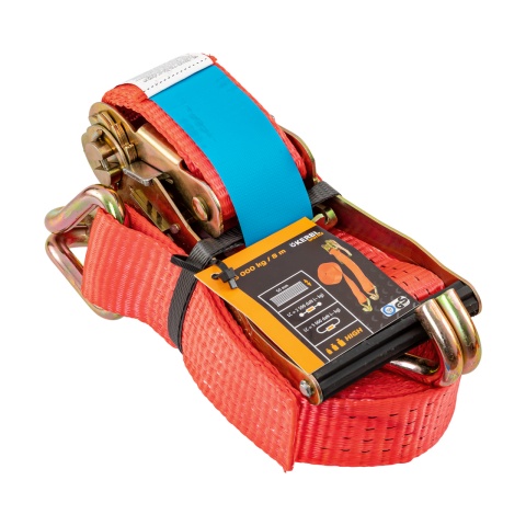 Racsnis rögzítőheveder, piros, 5000 kg, 50 mm × 8 m