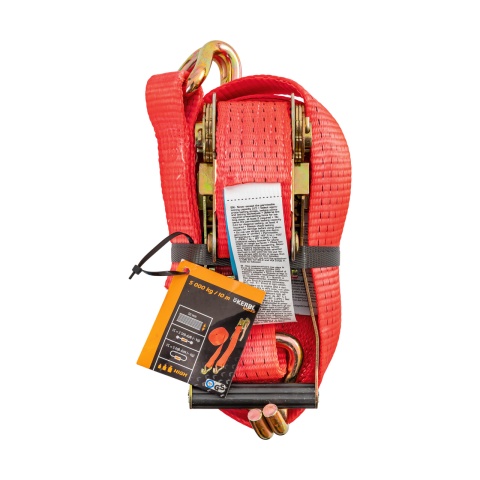 Racsnis rögzítőheveder, piros, 5000 kg, 50 mm × 10 m