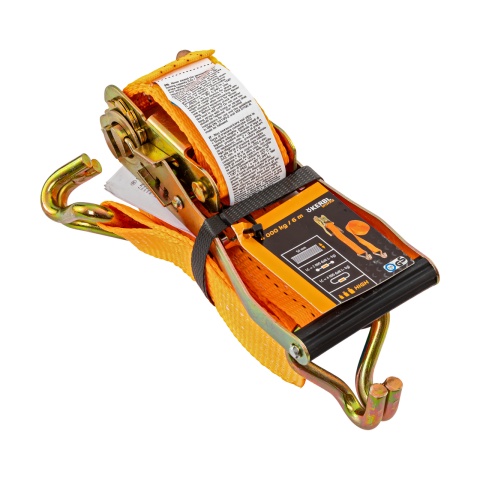 Racsnis rögzítőheveder, narancssárga, 4000 kg, 50 mm × 6 m