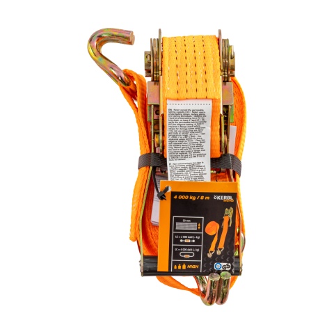 Racsnis rögzítőheveder, narancssárga, 4000 kg, 50 mm × 8 m