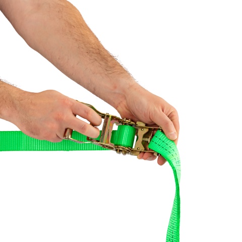 Racsnis rögzítőheveder, zöld, 2000 kg, 35 mm × 6 m