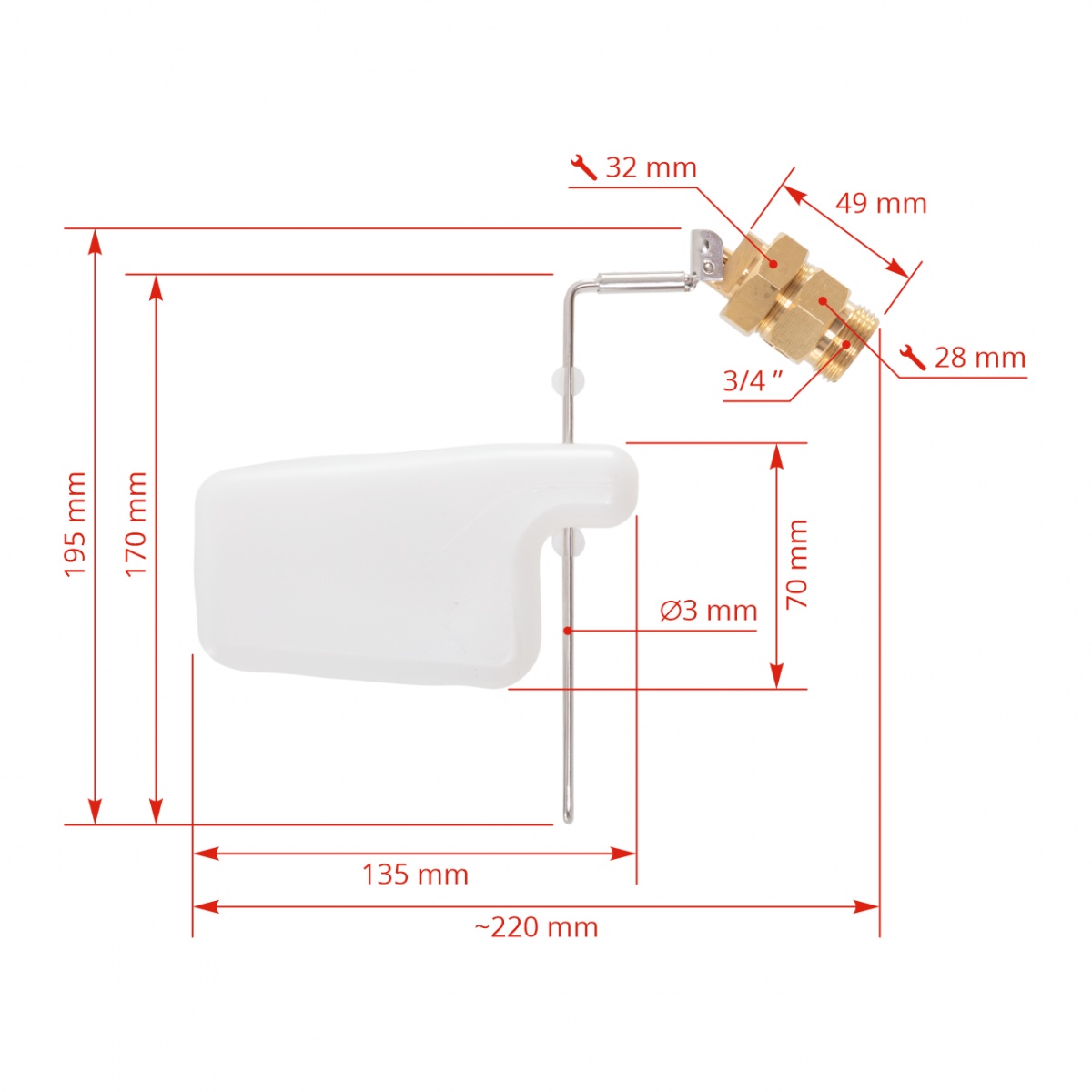 Tartalék szelep úszókával, fagyálló itatókhoz, 3/4"