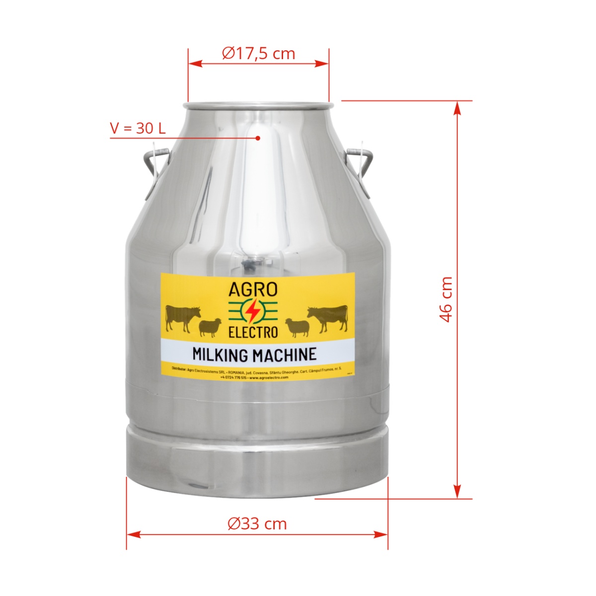 Inox sajtár fejőgéphez, 30 liter