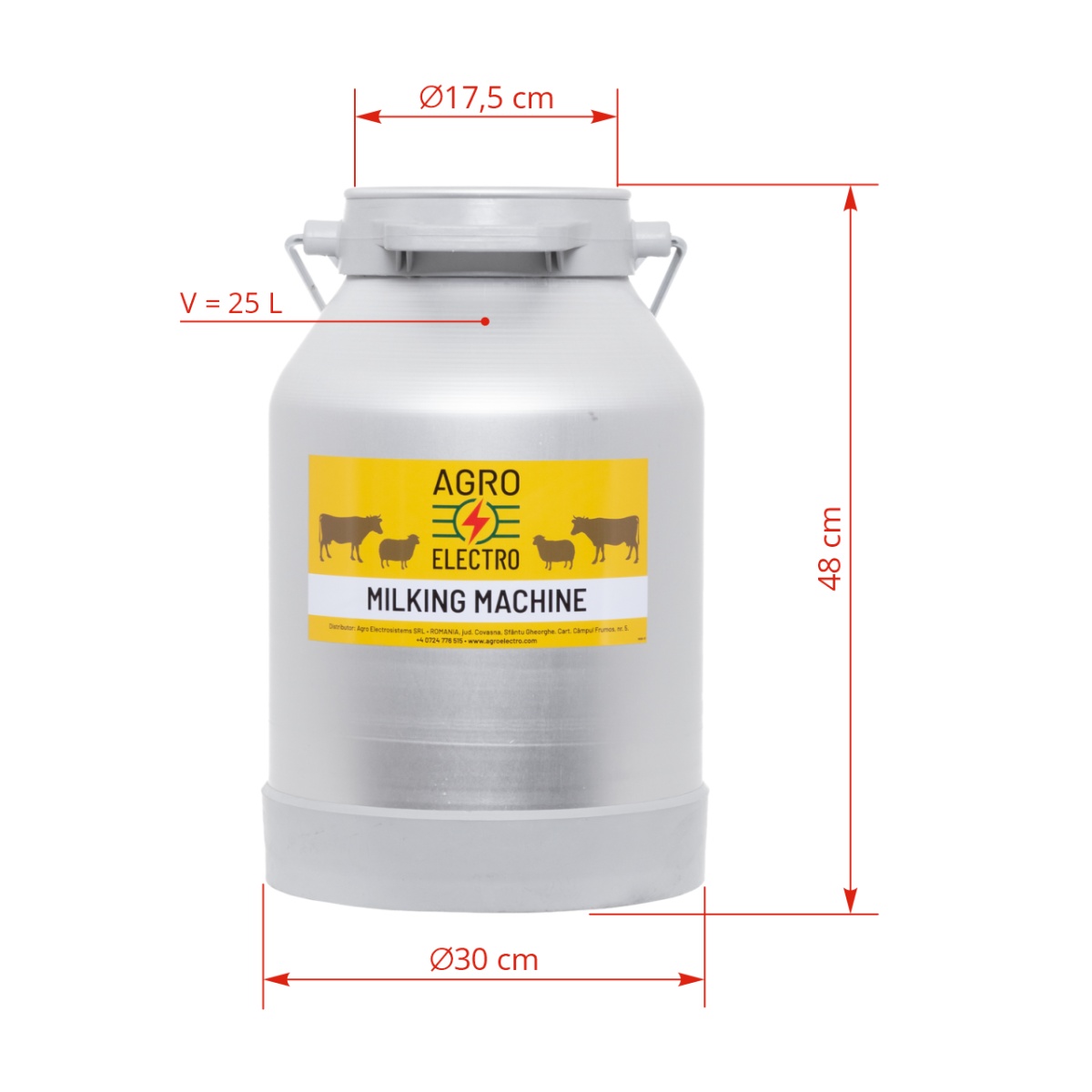 Alumínium sajtár fejőgéphez, 25 liter