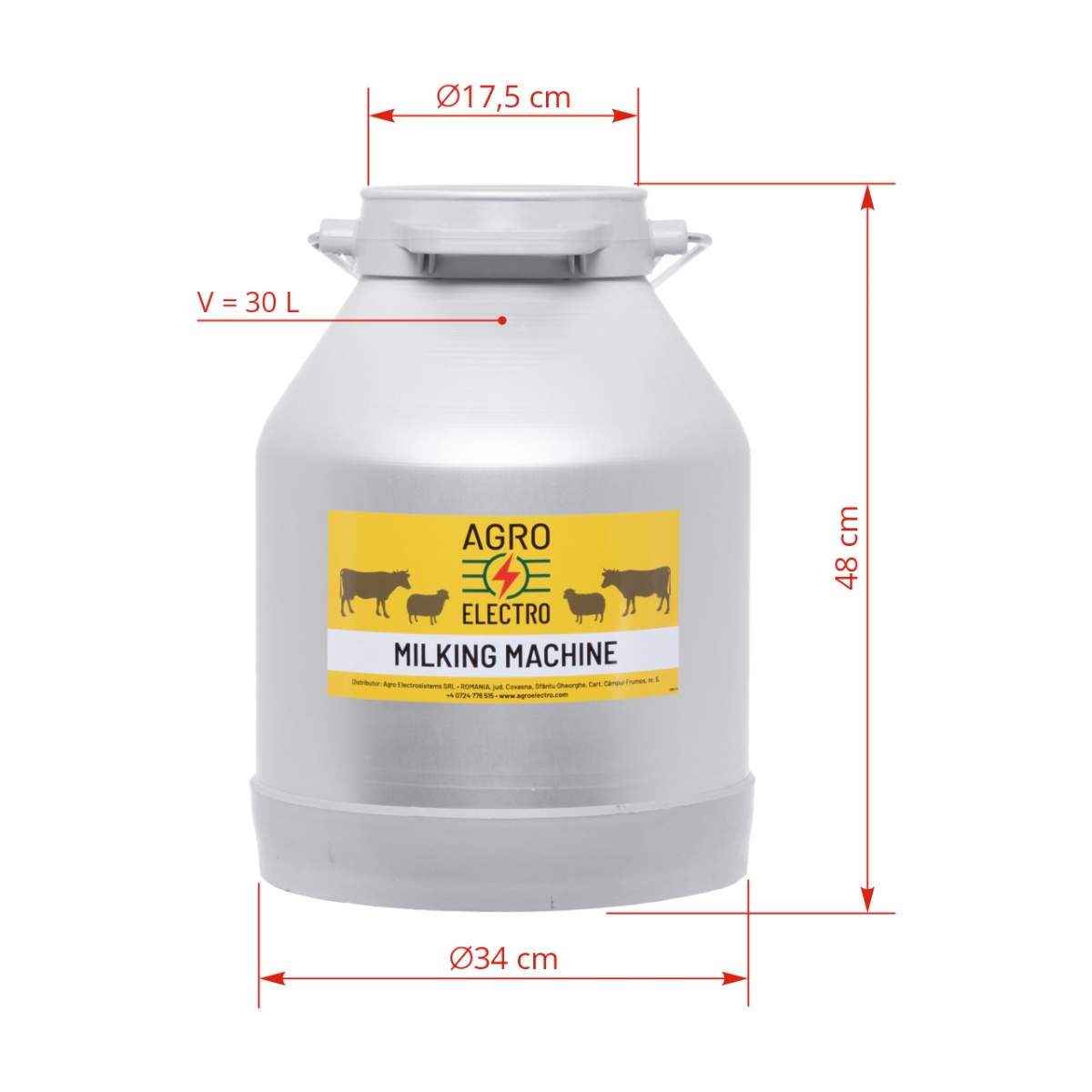 Alumínium sajtár fejőgéphez, 30 liter