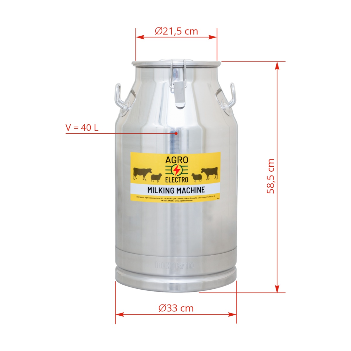 Inox tejhordó kondér, csatos fedéllel, 40 liter