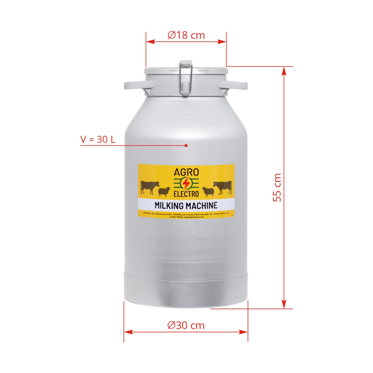 Alumínium tejhordó kondér, csatos fedéllel, 30 liter