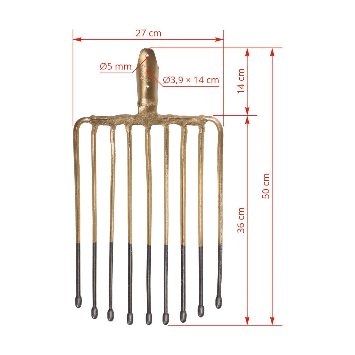 Krumpliszedő villa, 9 ágú, nyél nélkül, 27 × 36 cm
