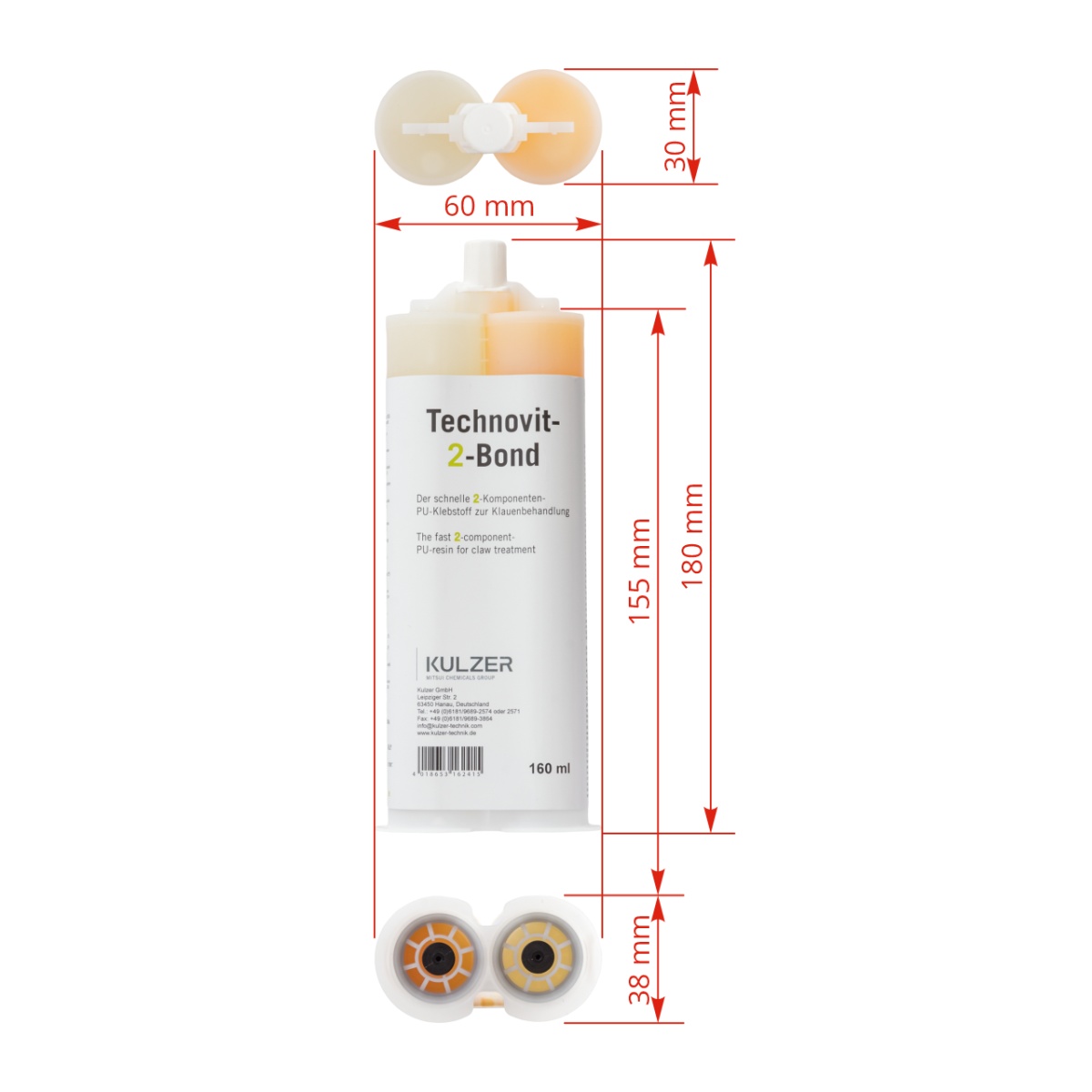 Kétkomponensű ragasztópatron, Technovit-2-Bond, 160 ml
