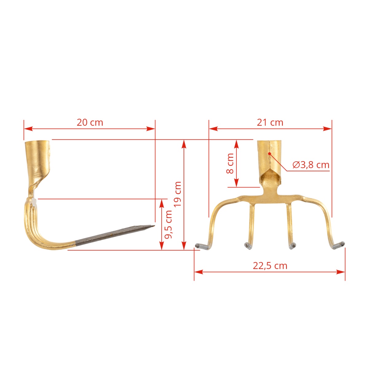 Négy ágú, 90 fokban hajlított trágyavilla, 22,5 × 20 cm