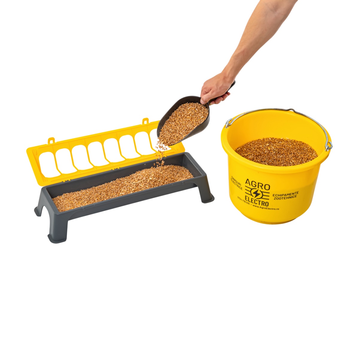 Etető baromfik számára, antracit-sárga műanyag, 50 cm