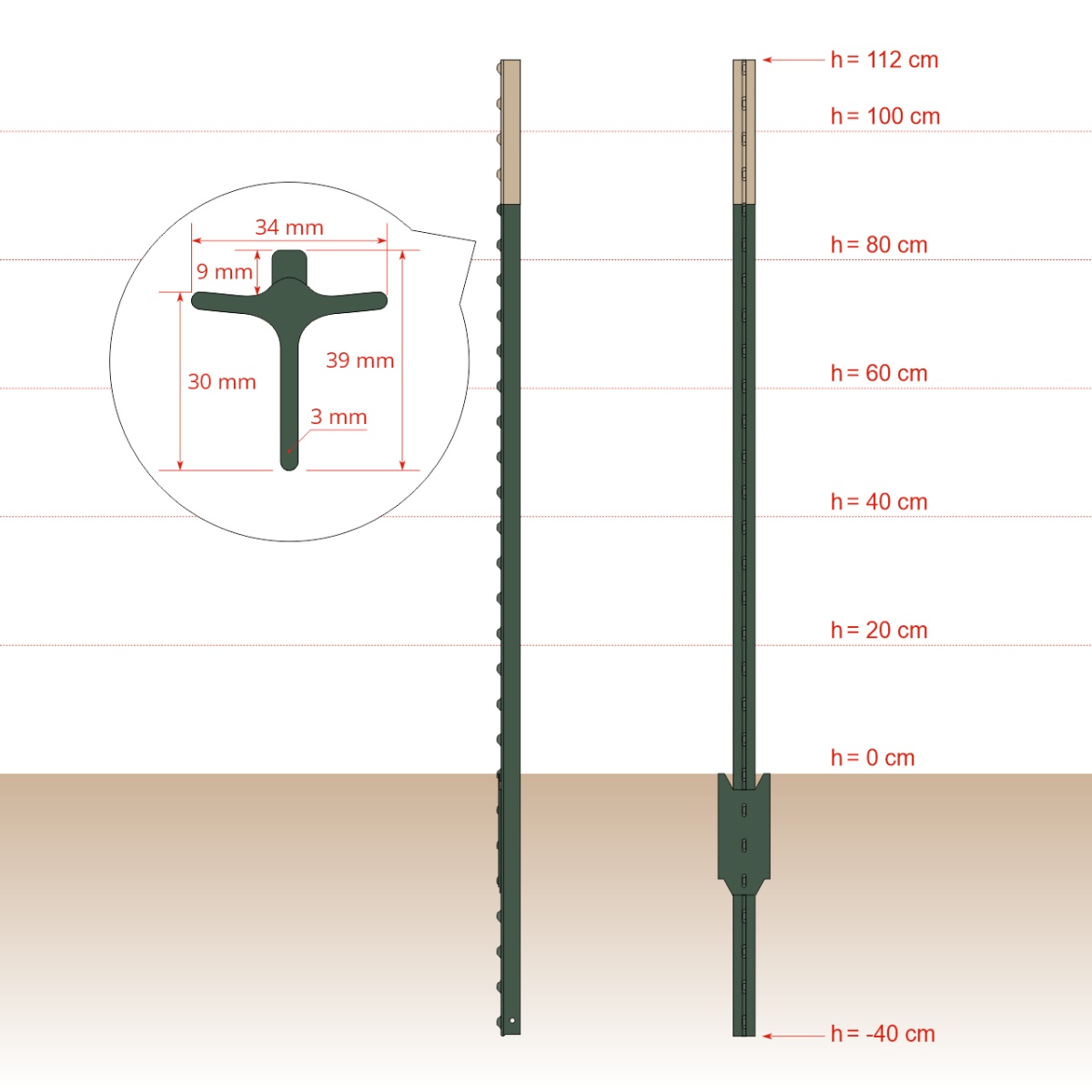 T-post fém kerítésoszlop, 152 cm
