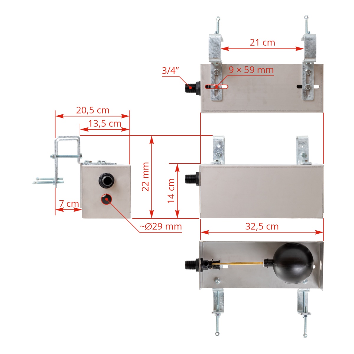 APEX 220P automata úszószelep rozsdamentes acélházban, 3/4"