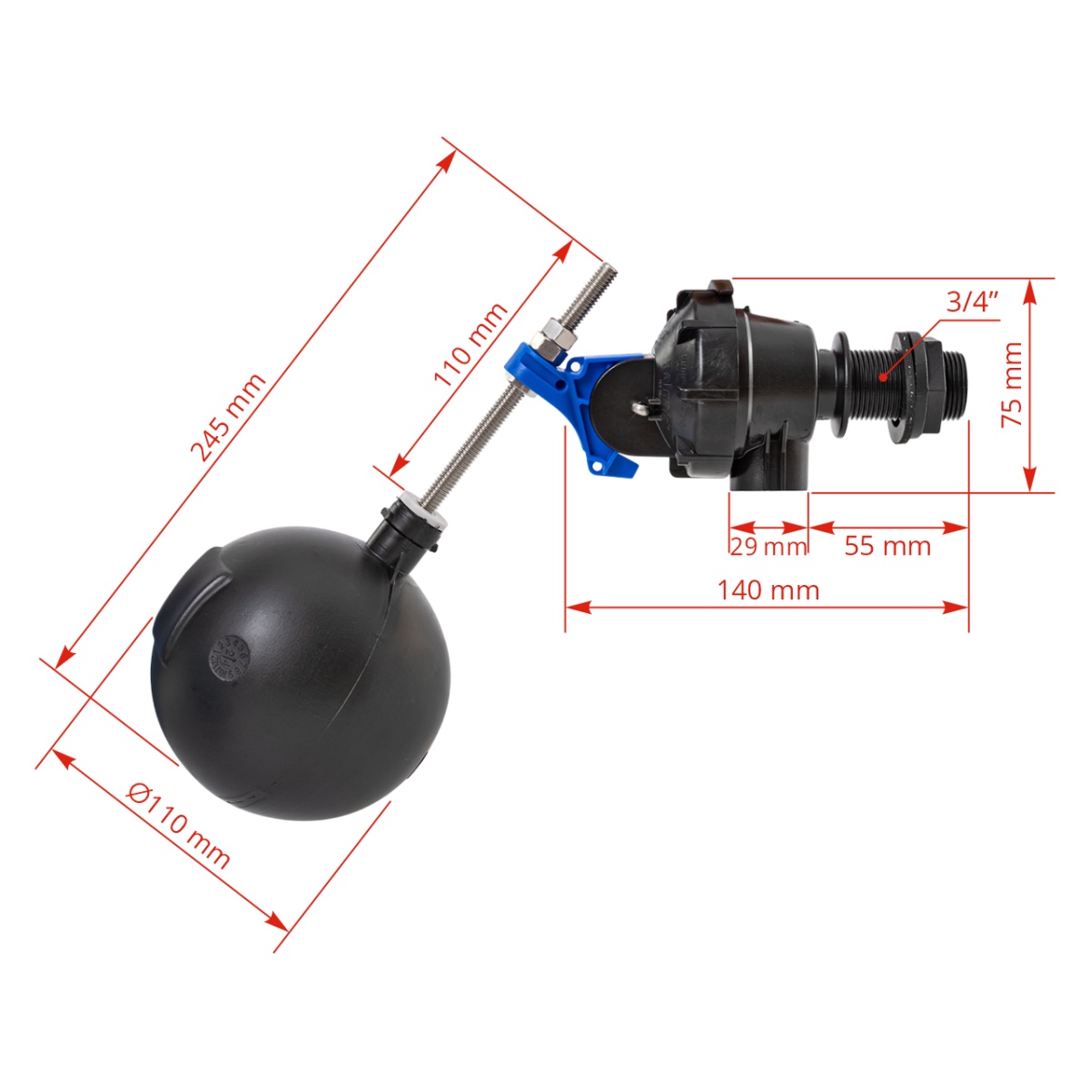 XtraFlo Top Entry úszószelep, 3/4"