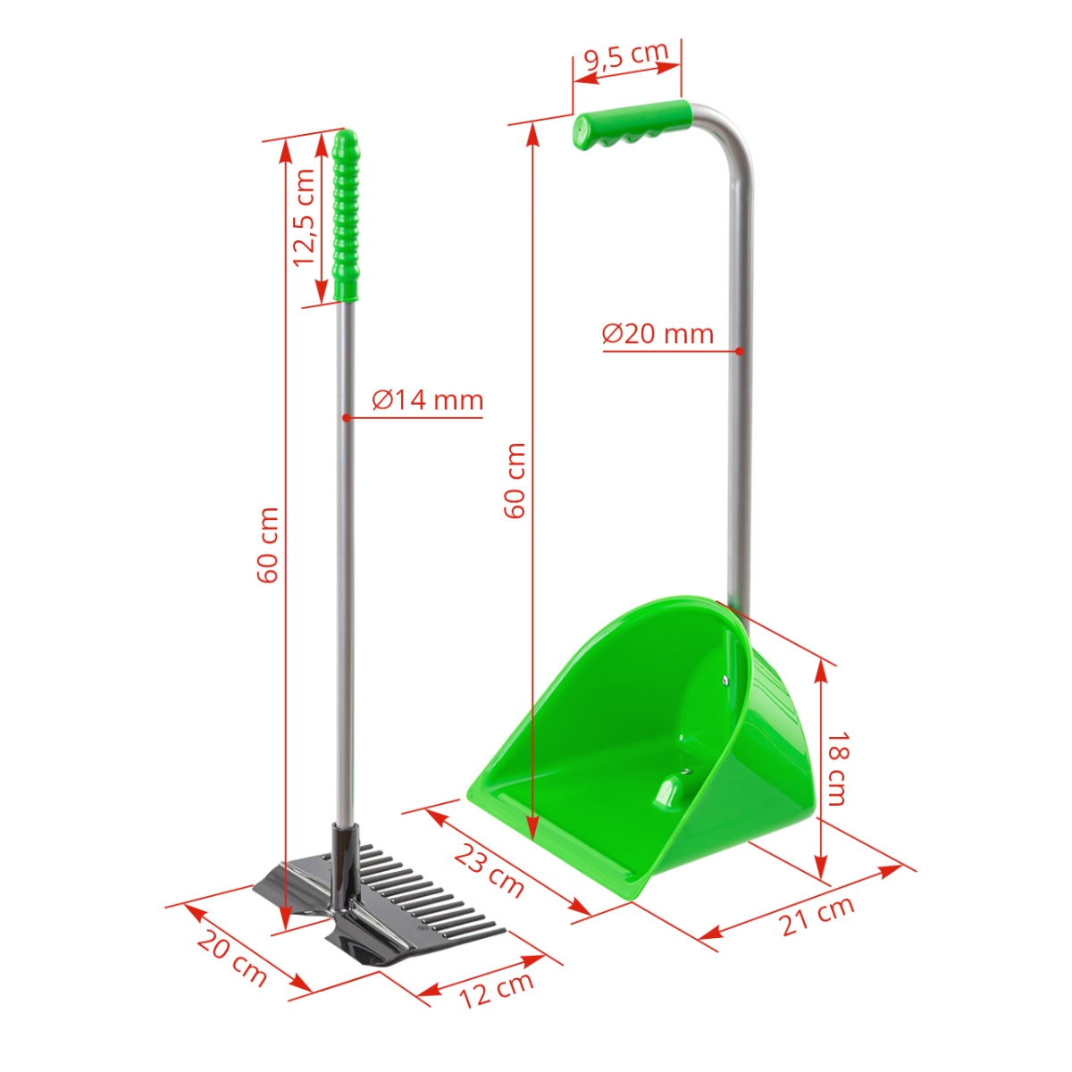 Mistboy Mini trágyalapát gereblyével, zöld, 60 cm