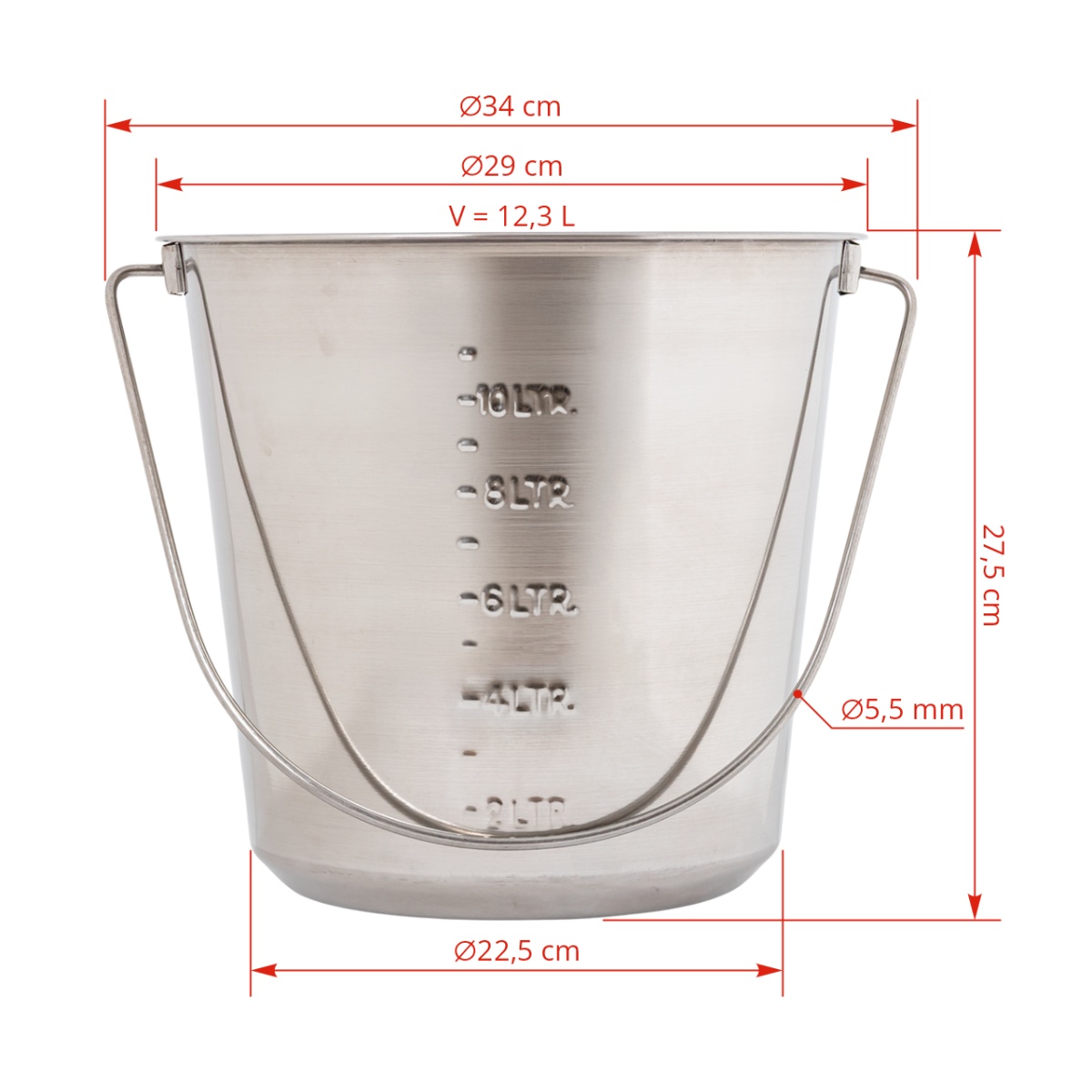 Rozsdamentes acél vödör, 12,3 literes