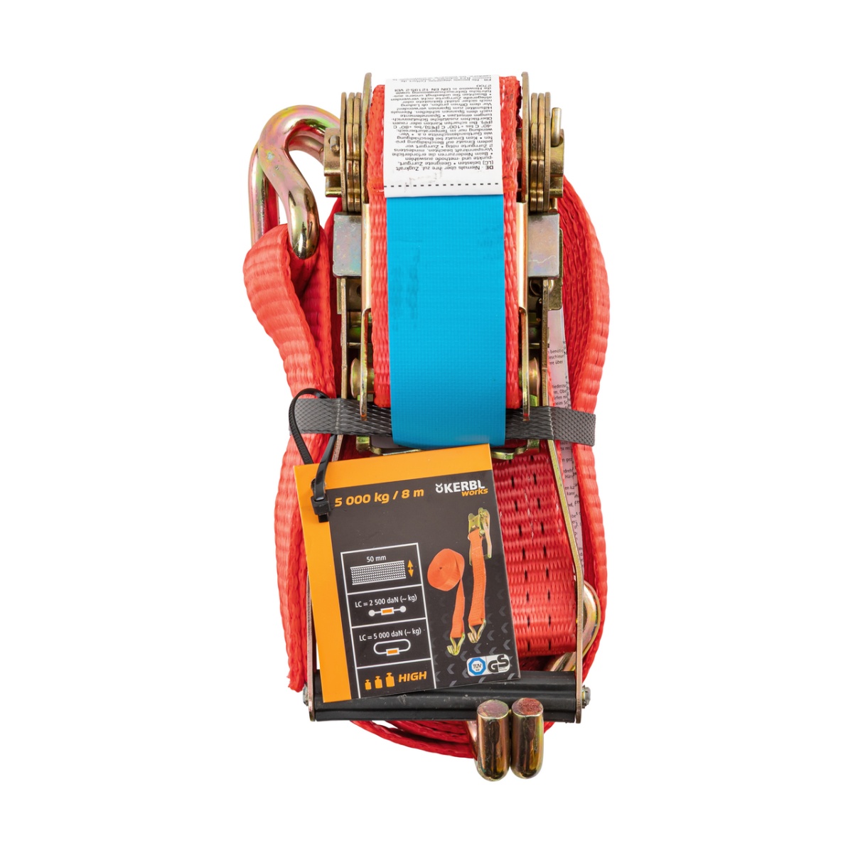 Racsnis rögzítőheveder, piros, 5000 kg, 50 mm × 8 m