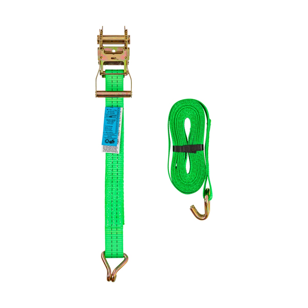 Racsnis rögzítőheveder, zöld, 2000 kg, 35 mm × 6 m
