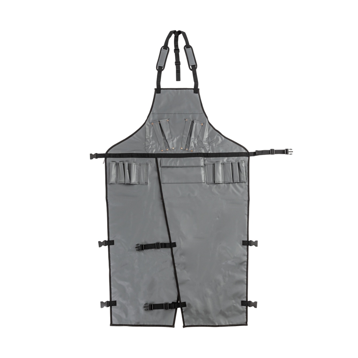 Körmöző és nyíró kötény, lábkivágással, 128 × 78 cm