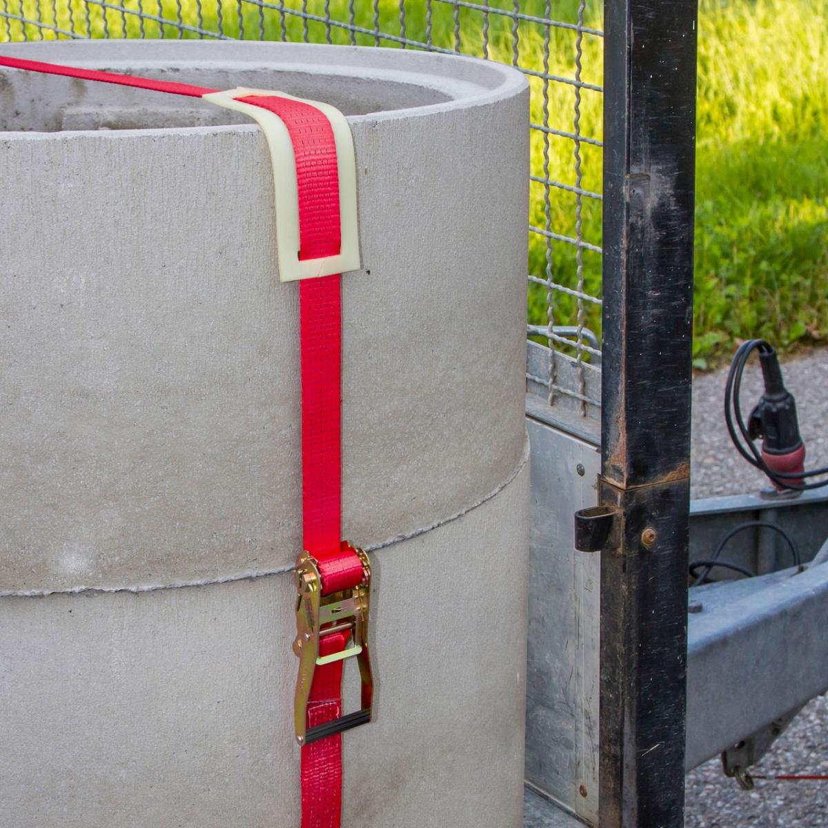 Racsnis rögzítőheveder, piros, 5000 kg, 50 mm × 10 m