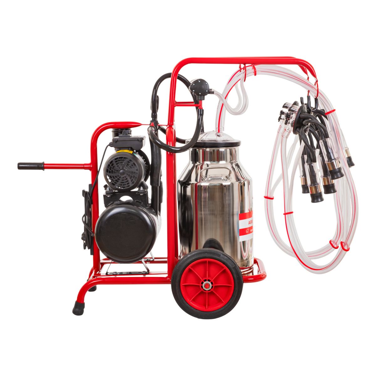 Fejőgép teheneknek, száraz vákuumpumpával, 2 fejőegységgel, 1 inox 40 literes sajtárral