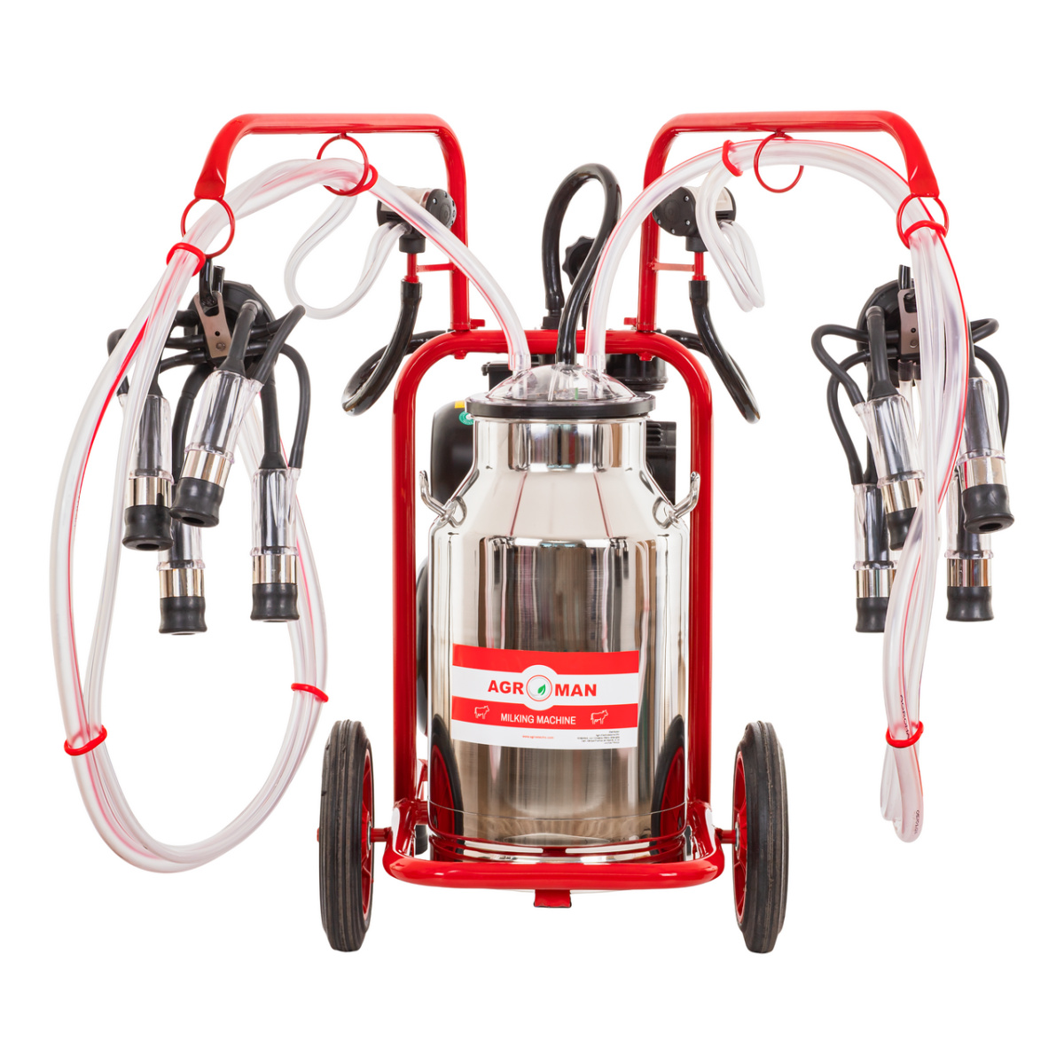 Fejőgép teheneknek, száraz vákuumpumpával, 2 fejőegységgel, 1 inox 40 literes sajtárral